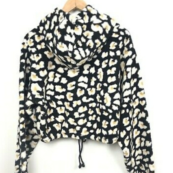 *NEW! HOODED CHEETAH SHERPA SWEATSHIRT TOP HOODIE LOUNGE SMALL - Picture 5 of 7